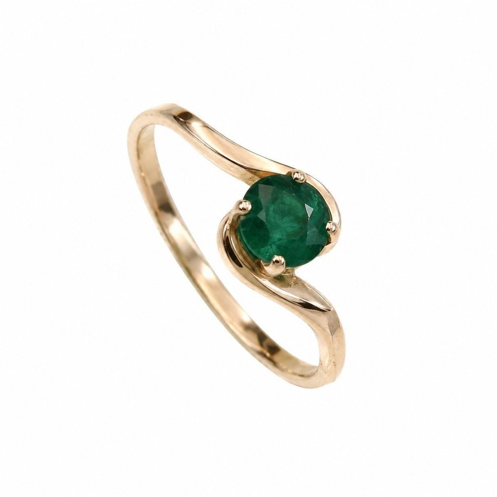 ⚜️1. 10KP Yellow Gold Round-Cut Emerald Ring